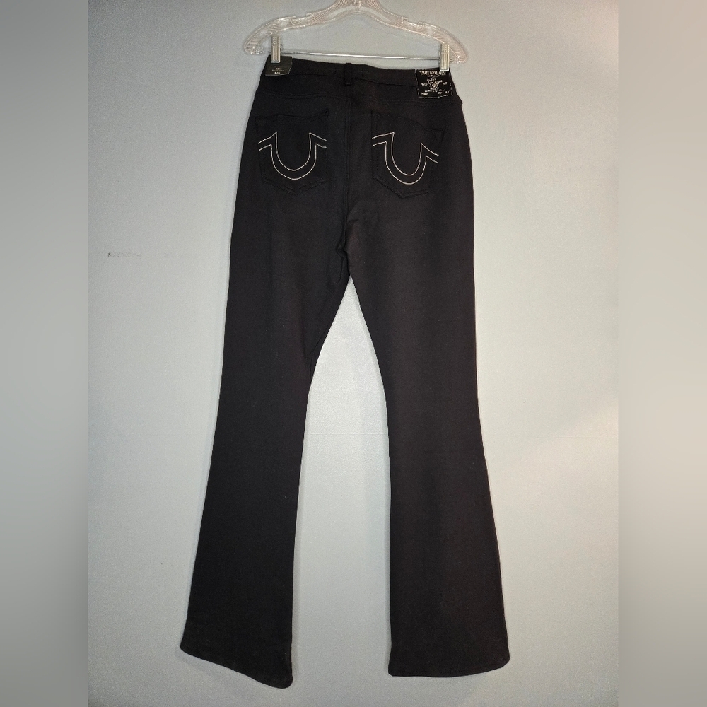 True Religion Black Becca Ponte Mid-Rise Bootcut Jeans White Stitch Size 32